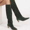 Fashion New Autumn Winter Square Toe Low Heeled Suede Long Boots European and American Fashion Black Brown Minimalist Knee High Boots