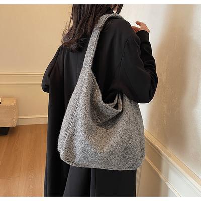 Autumn and Winter New Lazy Wind Capacity Woolen Bag Shoulder Bag Women's Bag Simple Casual Fashion Bag