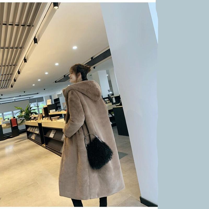 

Осеннее и зимнее толстое длинное свободное пальто выше колена с капюшоном, женское плюшевое пальто M верблюд