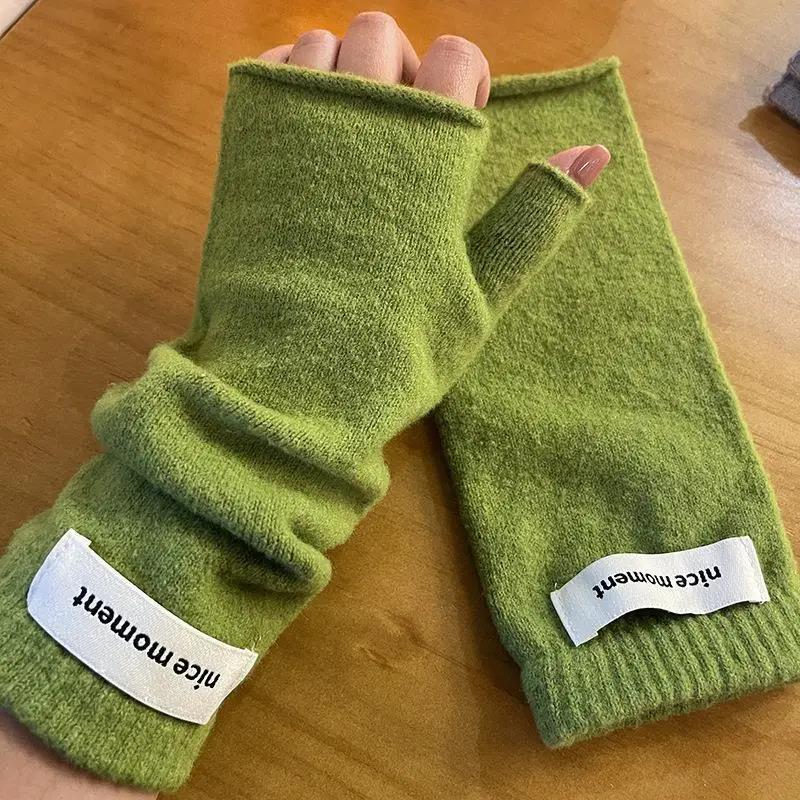Winter Cashmere Long Wrist Gloves Fingerless Arm Warmers Knitted Gloves Solid Color Winter Warm Wrist Sleeves for Girls Women 1