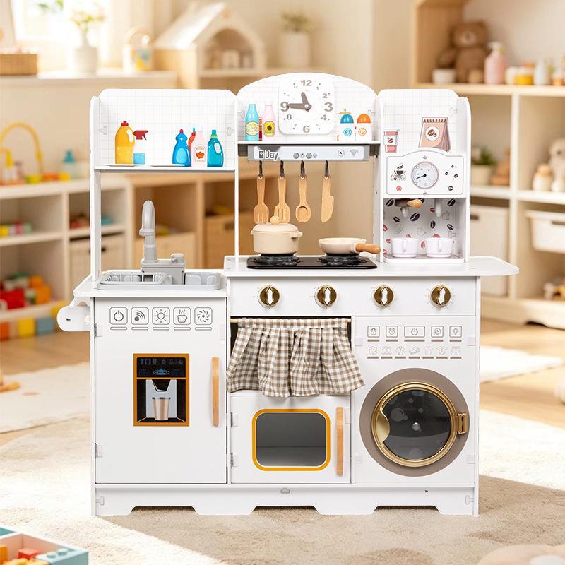 Interactive Wooden Play Kitchen with Sound & Light for Kids
