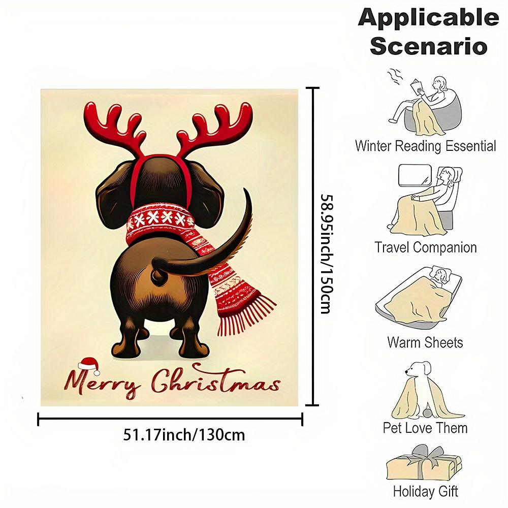 Christmas Dachshund Print Flannel Throw Blanket - Reversible Machine Washable All Seasons Gift