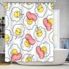Adorable Kawaii Cartoon Bacon and Egg Shower Curtain for Bathroom Decor White with Pink and Yellow Accents (Size: 72x84 Inches)