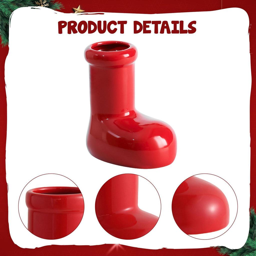 Keramik-Weihnachtsvase mit roten Stiefeln, einzigartige nordische Blumendekoration, Pflanzenhalter, für den Eingangsbereich,