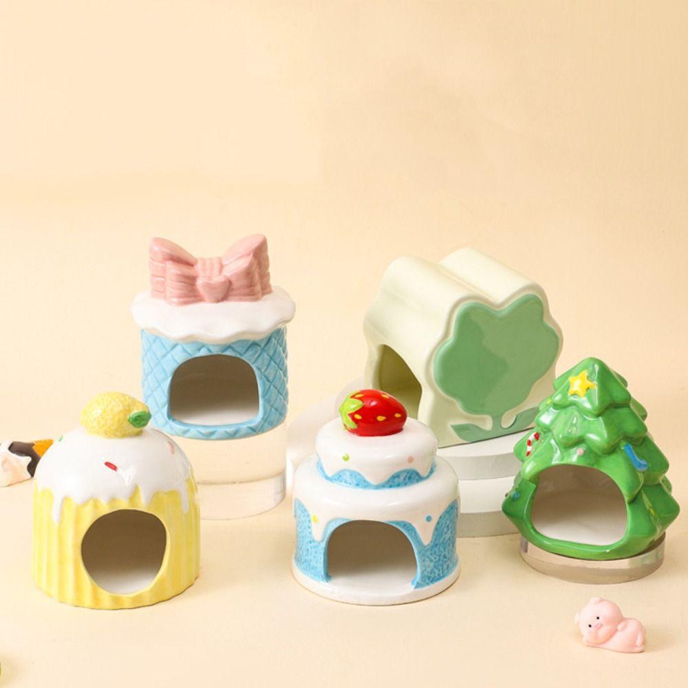 Pet Products Ceramic Hamster Nest Cake Shaped Cute Pet Small House Creative Cooling Hamster Bed Bird