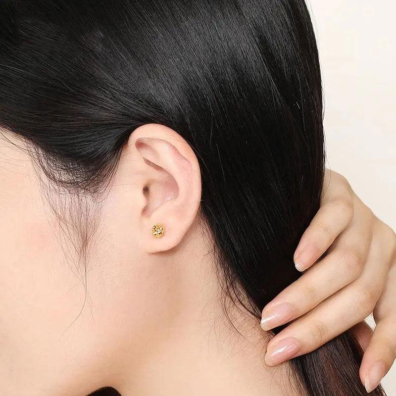 Purple Gold Plated Rose Gold Transfer Beads Trend Simple Temperament Color Gold Hollow Stud Earrings Women