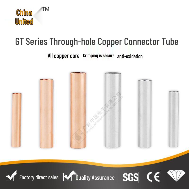 GT Through-Hole Copper Connection Pipe with Purple Copper GT-10/16/25 Crimp Terminal GT-10-A, 1 pc, Tin Plated