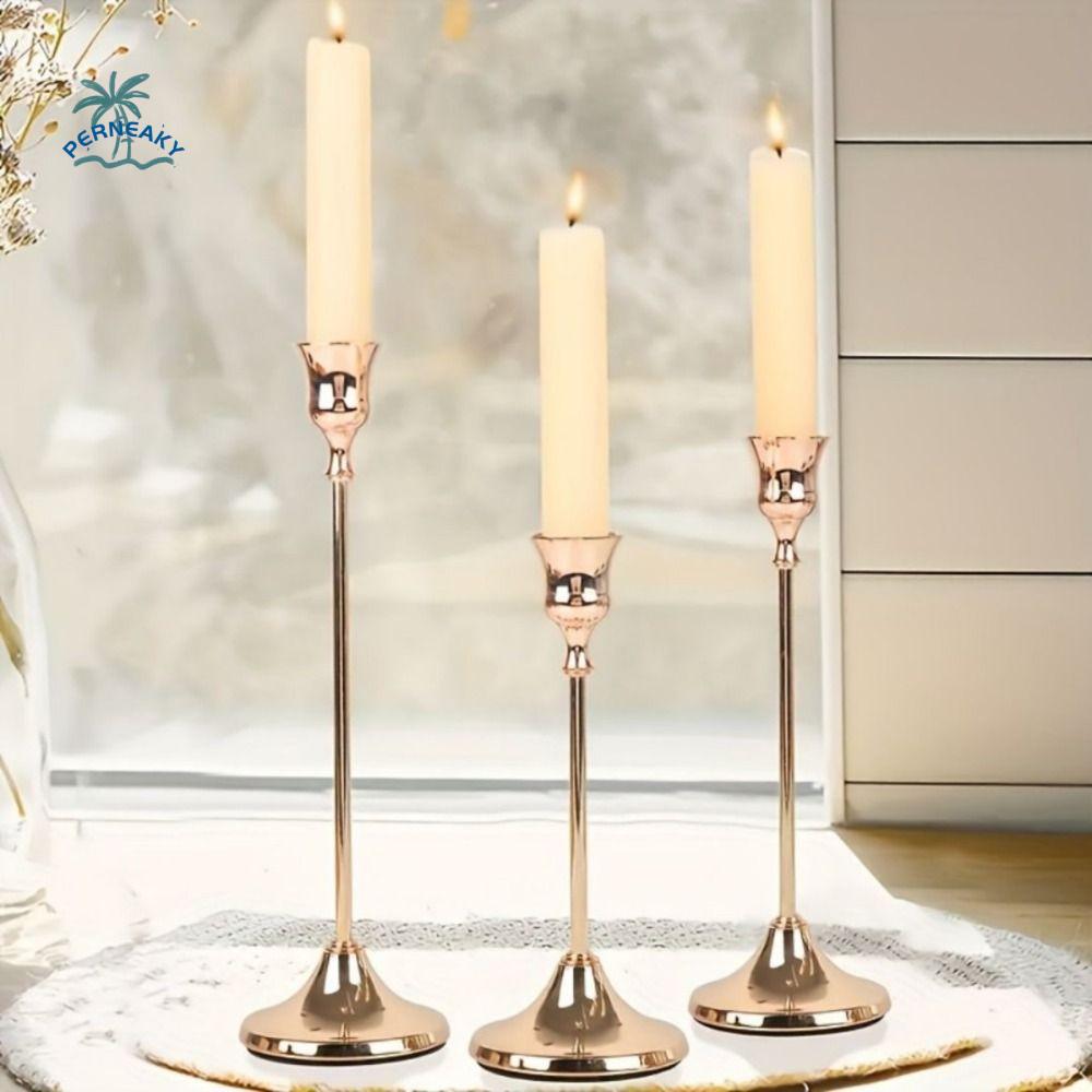 3Pcs Exquisite Metal Metal Candlestick European Style High Footed Tabletop Candle Holder Rust-proof Easy Installation
