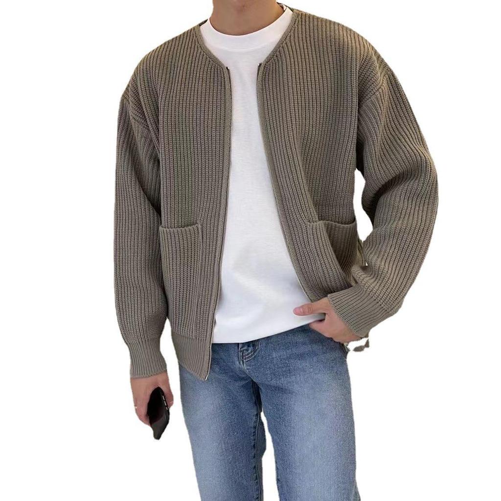Autumn/Winter 2024 Men's Stylish Loose Knit Cardigan - Solid Color, Casual Trendy Style