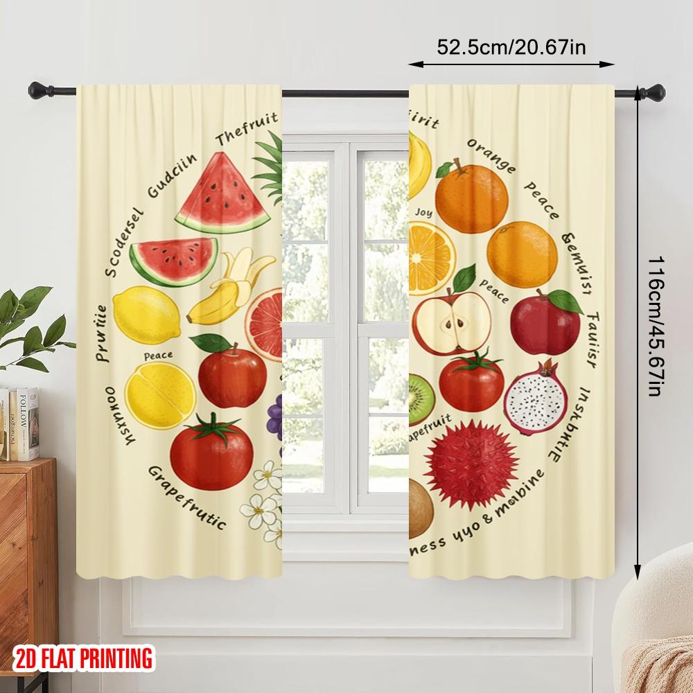 2pcs 2D Flat Printing Drapes Fruit Spirit Joy Pineapple Polyester Fabric Without Electricity 0 Perfect for Holiday Parties Home