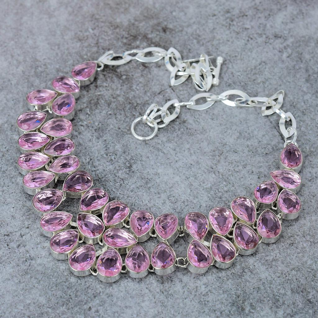 Pink Kunzite Gemstone Handmade 925 Sterling Silver Jewelry Necklace 18" M-323