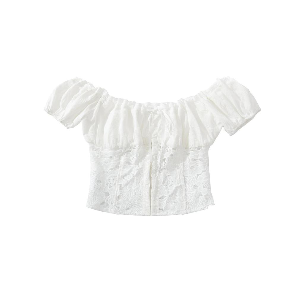 2025 Sweet Lace Patchwork 2-Piece: Off-Shoulder Crop Top + Mid-Waist Skirt