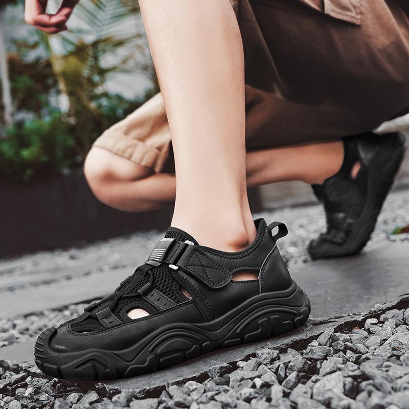 Fashion 2025 New Men's Summer Breathable Hollow-Out Sandals Covered-Toe Lightweight Outdoor Hiking Beach Casual Trendy Non-Slip Footwear