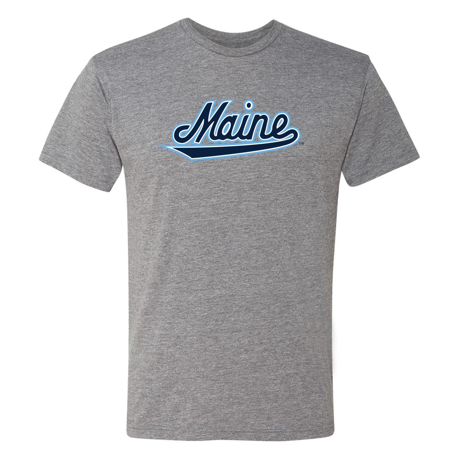 Maine Black Bears Script Logo Triblend T Shirt - Premium Heather S