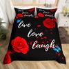 Golden Red Rose King Queen Duvet Cover Romantic Floral Bedding Set Valentine's Day Flowers Quilt Cover Polyester Comforter Cover