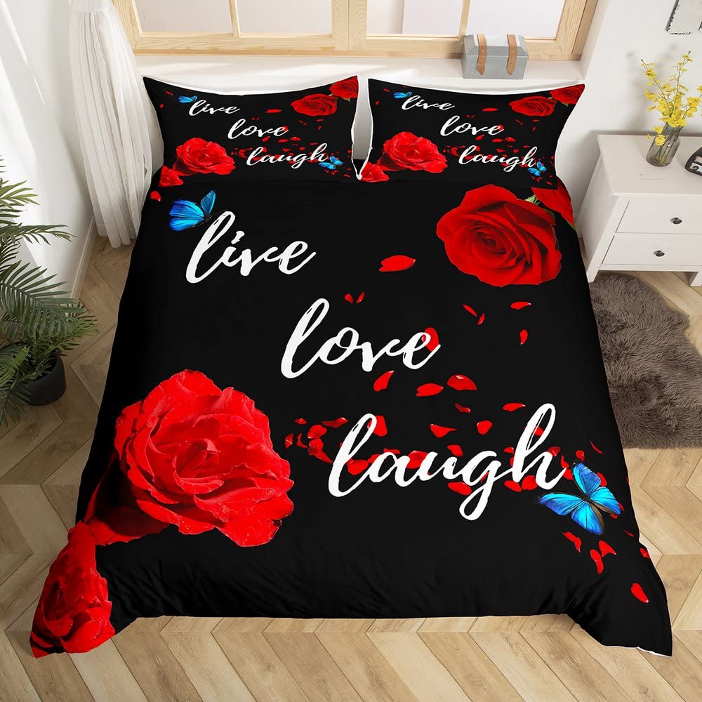 Golden Red Rose King Queen Duvet Cover Romantic Floral Bedding Set Valentine's Day Flowers Quilt Cover Polyester Comforter Cover