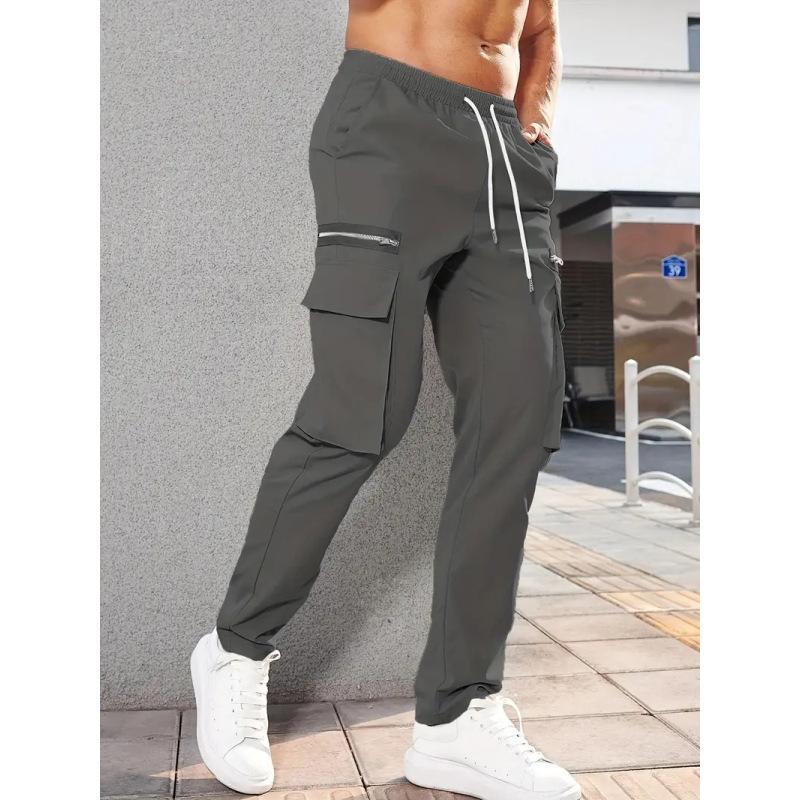 Pánské kalhoty s více kapsami s rovnými nohavicemi, ležérní tepláky se stahovací šňůrkou, pracovní kalhoty