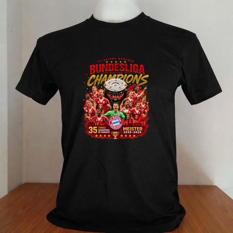 Bayern Munich celebrating 35th Bundesliga title cartoon shirt black color XL