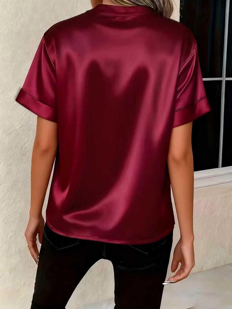 Damen Frühlings-/Sommer-V-Ausschnitt Locker geschnittenes Hemd: Elegantes, vielseitiges, schlichtes Design.