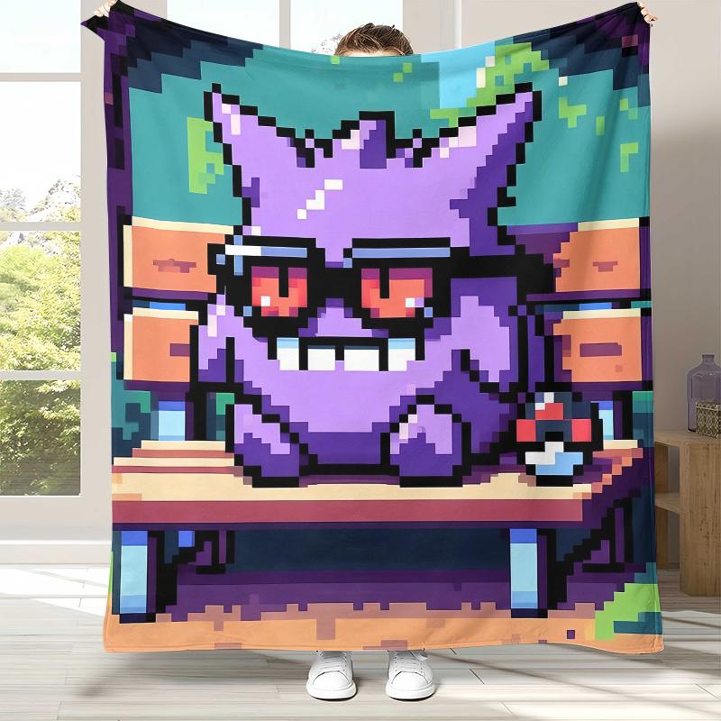 

Gengar Pokemon Cartoon Ectoplasma Flannel Blanket,Ultra Soft Warm Plush Throw for Home Bedroom Bed Sofa Cover Picnic gift 75x90cm