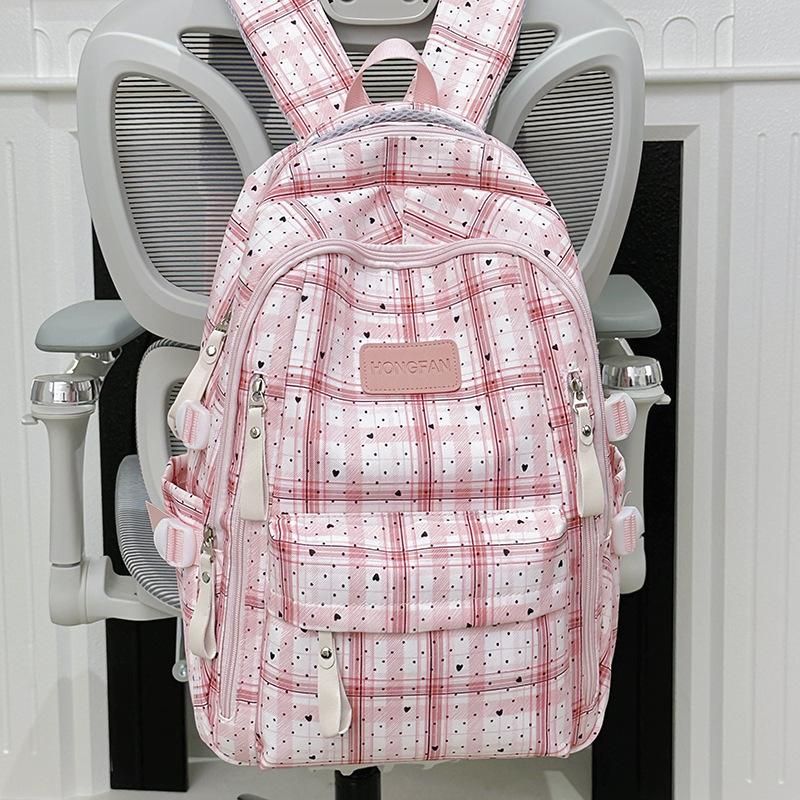 Schoolbag Vintage Plaid Junior High School School Bag Women's Fashion Large Capacity Computer Travel Backpack High School Student Backpack Tide