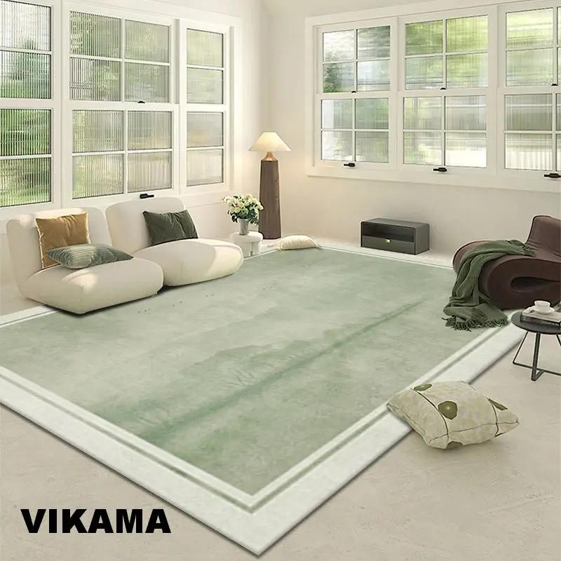 Sage Green Minimalist Bordered Area Rug, Soft Non-Slip Floor Carpet for Living Room, Bedroom  Modern Home