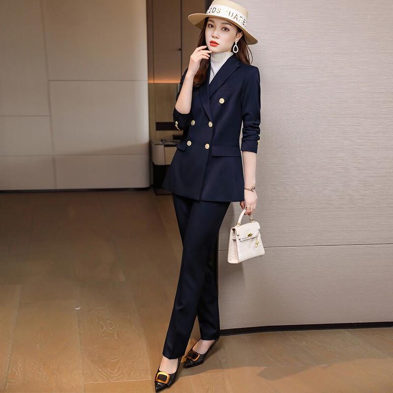 Tluoman Women's Double-Breasted Business Suit Set