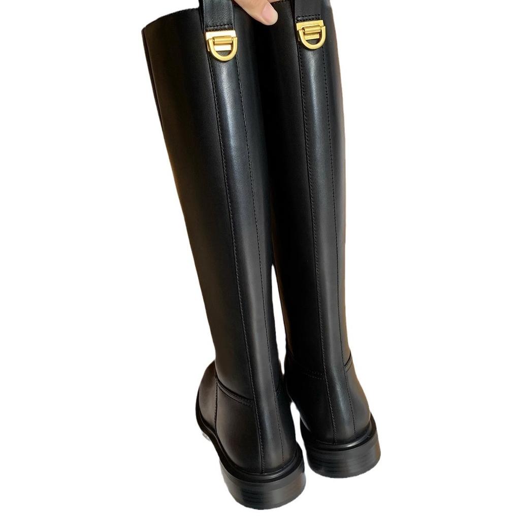 Cowhide version~ Grape mother same leather high boots side zipper fashion knight boots women's knee autumn and winter boots