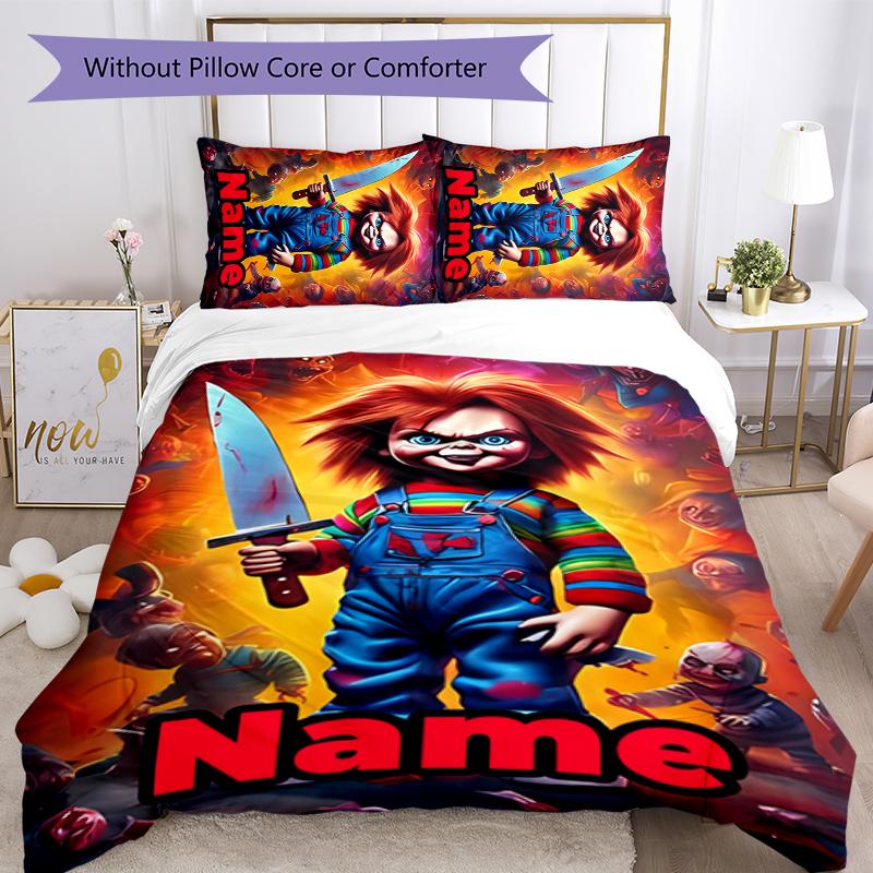 3pcs Custom Name Chucky Bedding Set Duvet Cover Closure Includes 1 Duvet Cover & 2 Pillowcases for All Seasons Bedroom Decor