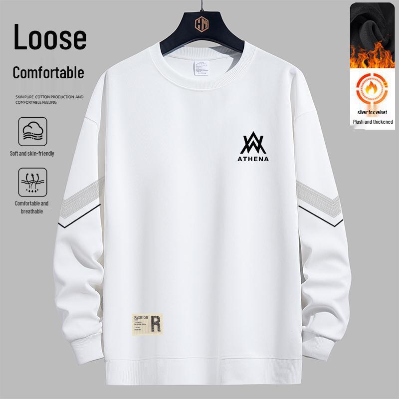 Men's Long-Sleeve Trendy Printed Hoodie - Loose Fit, Plus Velvet, Autumn/Winter Casual.