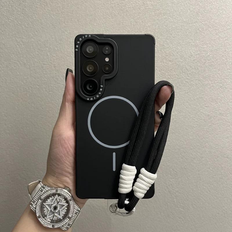 Czysty Kolor Cienki Pierścień Magnetyczne Ssanie Płynny Smycz Etui dla Samsung S22 S23 S24 S25 Ultra S25 Plus S25 Pokrowiec z Nadrukiem Ramki