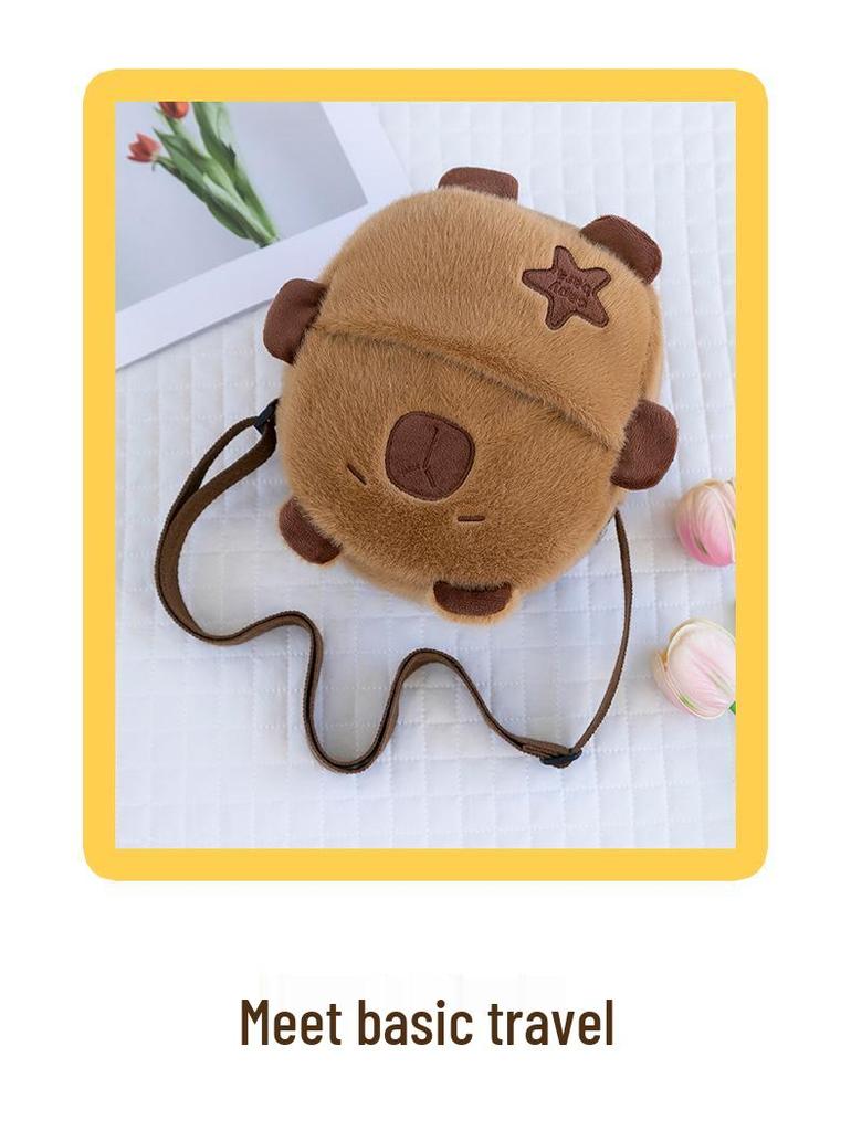 Capybara Fluffy Crossbody Bag - Cute Cartoon Round Shoulder Bag for Girls and Students