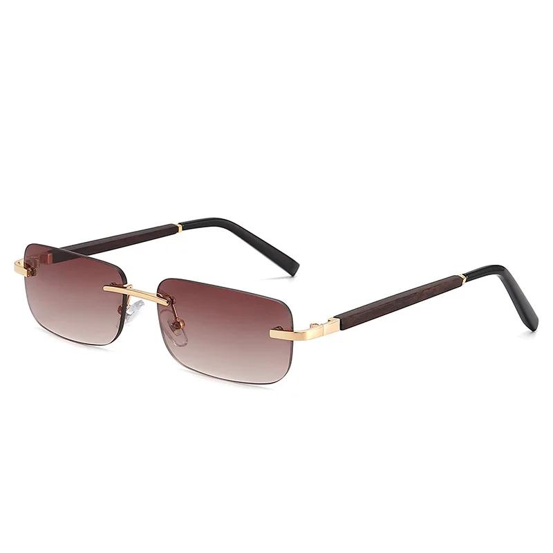 Rimless Sunglasses Women Men Vintage Rectangle Wood Sun Glasses UV400 Driving Eyewear Frameless Gradient Square Shades