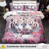 Kaijit White Tiger Theme Duvet Cover Set - 2/3Pcs, Soft, Comfortable And Breathable, Animal Flower Pattern Print Bedding Set