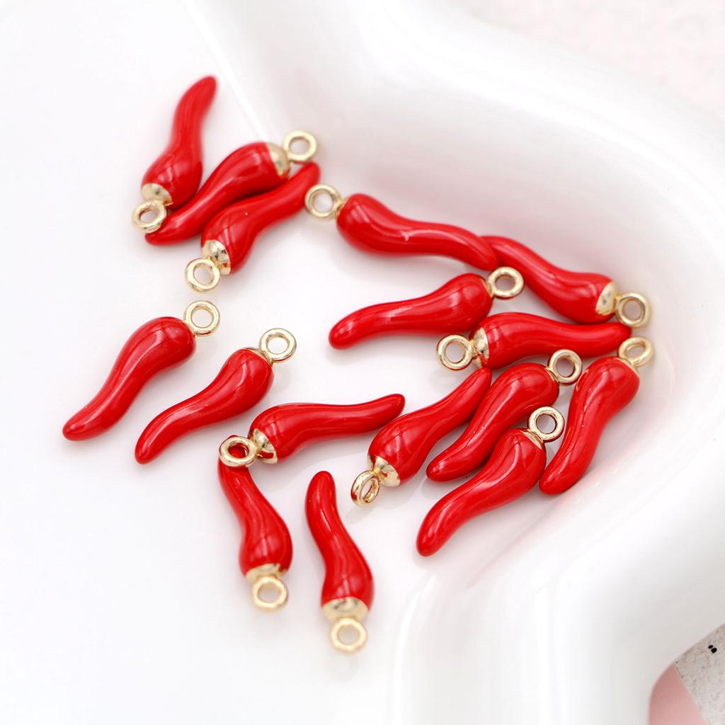 10Pcs Gold Color 3D Red Chili Shaped Charms Pendants For Jewelry Making Diy Handmade Necklace Bracelets Earrings Accessories