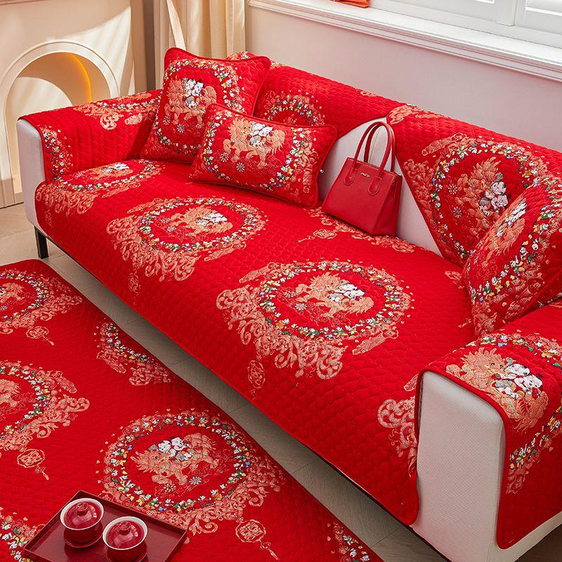 

Красная праздничная свадебная ткань хлопок диванное полотенце подушка для сиденья нескользящая круглый год нейтральная современная минималистичная чистый чехол сиденье Kirin Sending Son 70*70cm