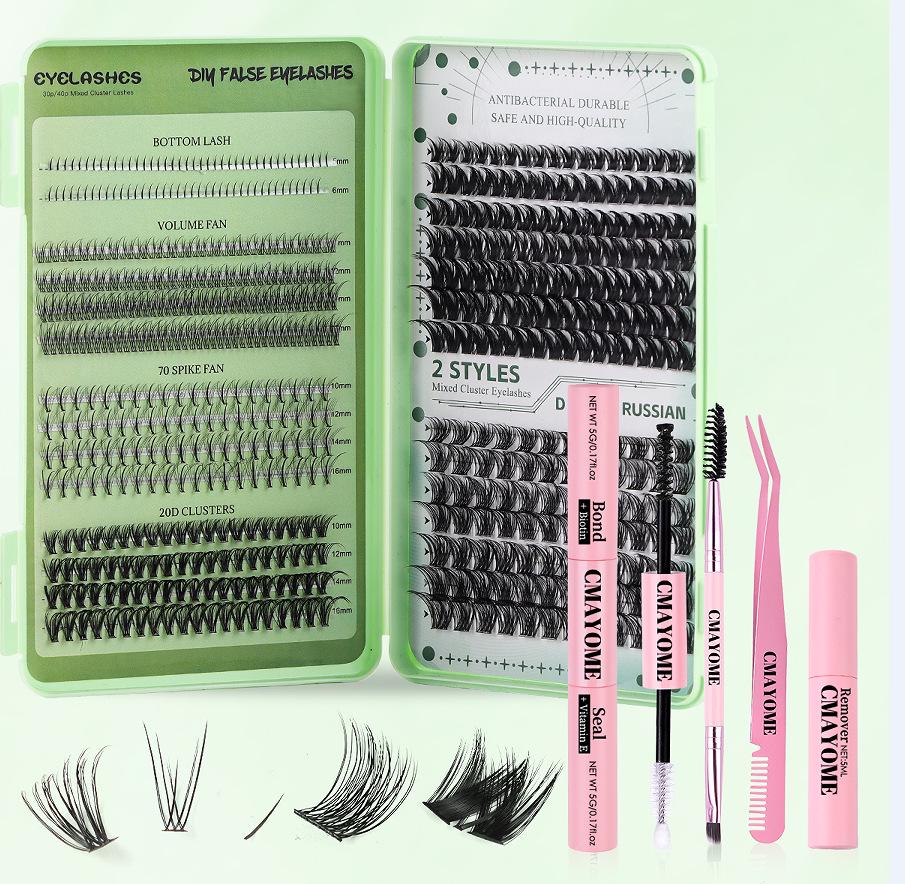 Large Capacity DIY Eyelash Extension Set: Natural Thick D Curl Segmented Self-Grafting Single Cluster Blossom Lashes
