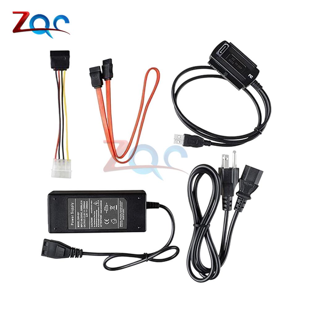 

SATA PATA IDE Drive to USB Adapter Converter Cable for Hard Drive Disk HDD SSD 2.5 3.5 with AC Power Data Transfer Reader Kit US Plug
