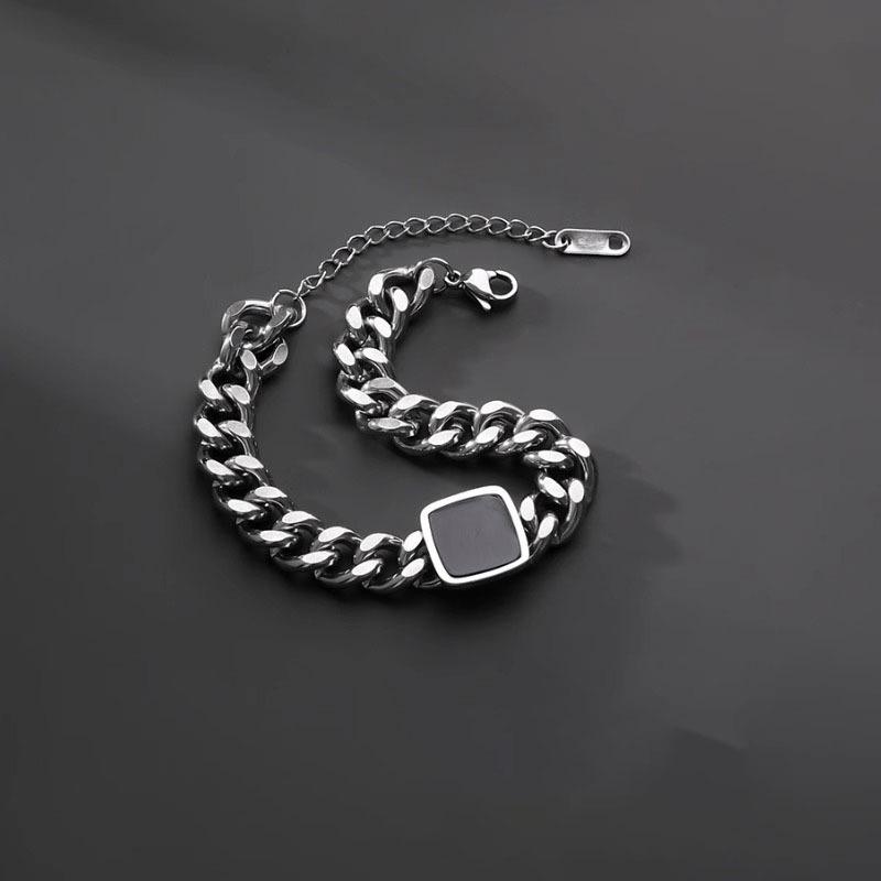 

Colorfast Titanium Steel Square Cuban Bracelet - Trendy, Versatile Retro Jewelry for Men and Women