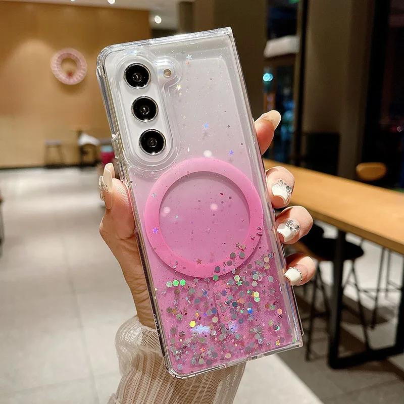 For Samsung Z Fold 6 5 Cover Gradient Glitter Magnetic Magsafe Case For Samsung Z Fold5 Z Fold4 Z Fold3 Wireless Charging Cover