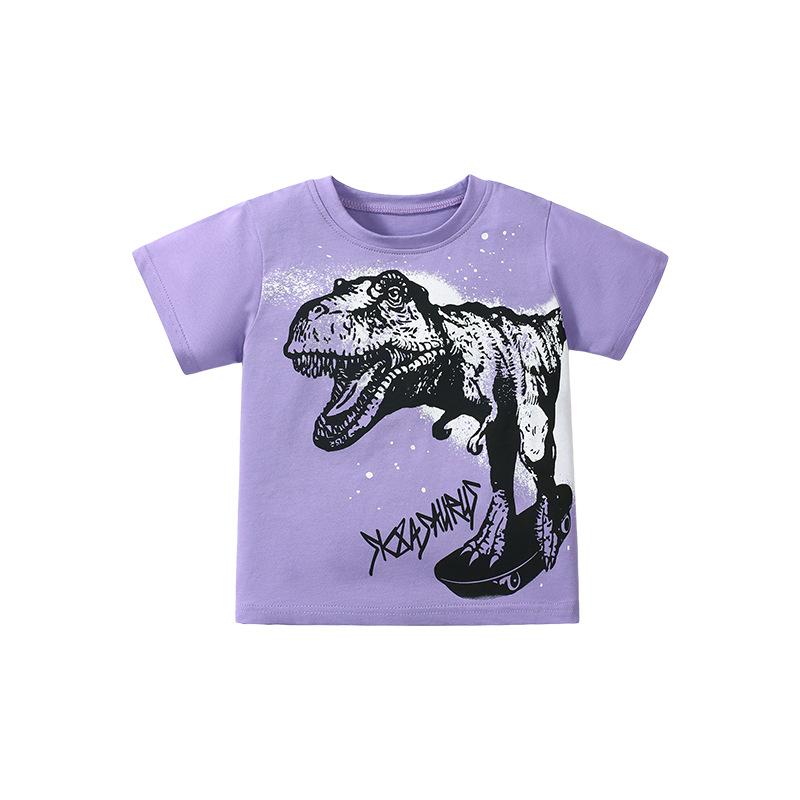 Cotton T-shirt Summer Cartoon Dinosaur Top Cotton Girls' Base Shirt Short-sleeved Girls' T-shirt