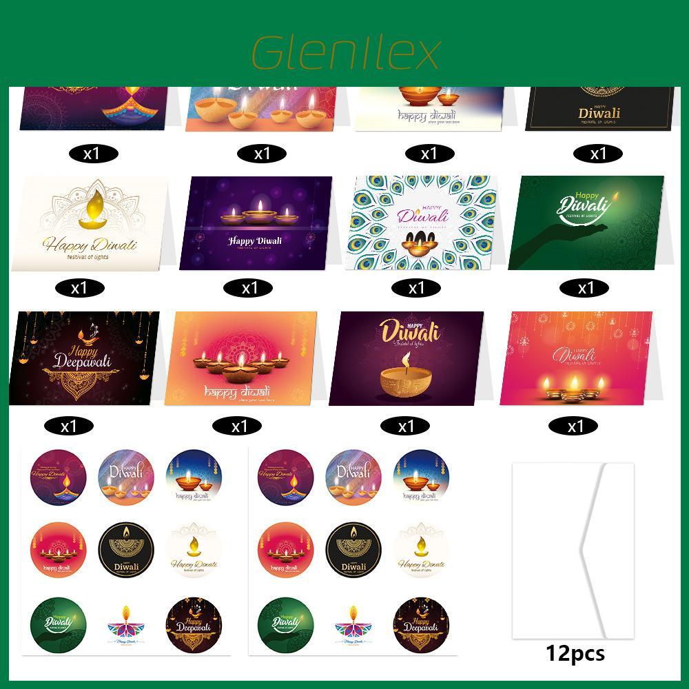 Diwali Festival Greeting Card Collection With Envelopes And Decorative Stickers For Event Use