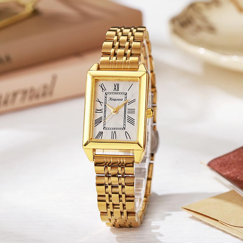 Stainless Steel Women's Square Quartz Watch - Luxury Korean Style