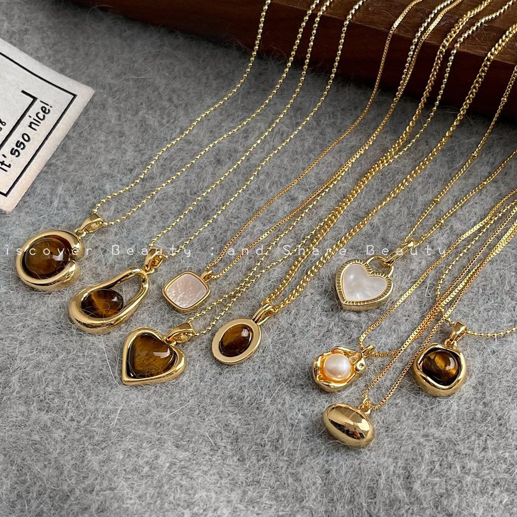 Vintage Boho Tiger's Eye Necklace, Indie Design Stackable Lariat, Natural Grain Adjustable Jewelry for Women, Unique Everyday Statement