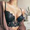 French Lace Flowers Embroidery Bra Set Sexy Deep V Push Up Bras Women Ultra Thin Underwear With Thongs Set Breathable Lingerie
