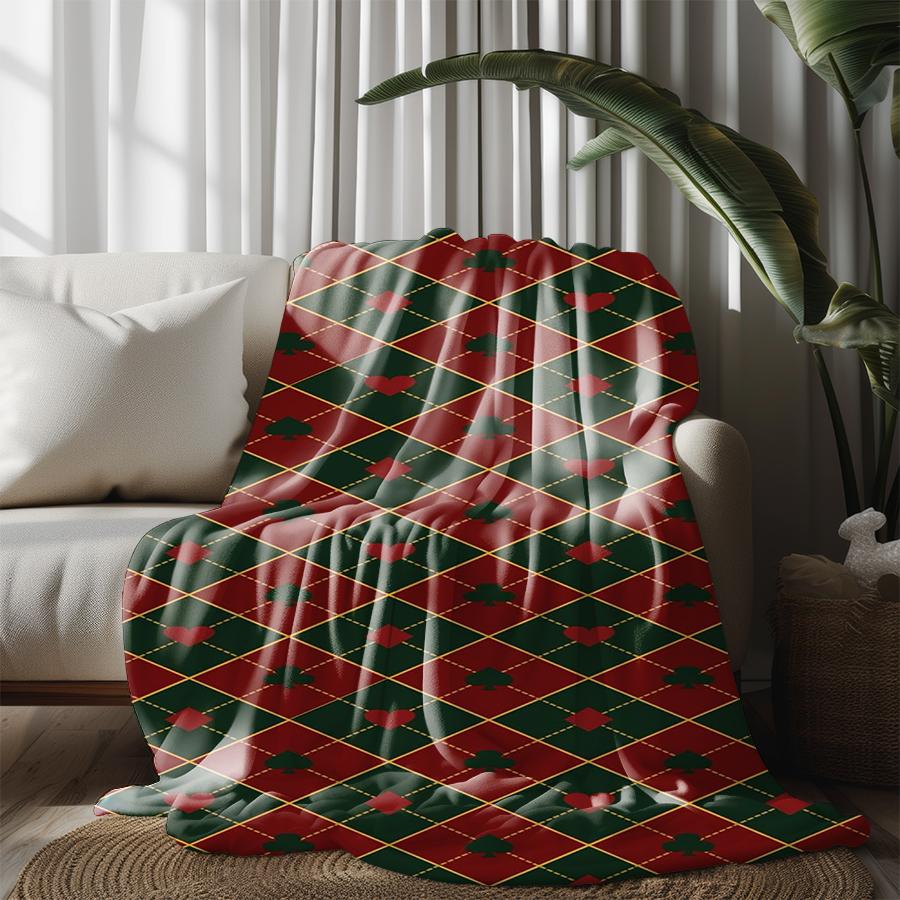 Argyle Pattern Blanket Microfiber Flannel Cover Blanket Bedroom Living Room Sofa Soft And Comfortable Home Decoration