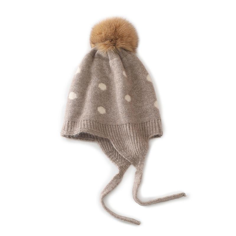 Children's cashmere hats boys and girls autumn and winter knitted cold-proof ear protection hair warm hairball hat spot winter