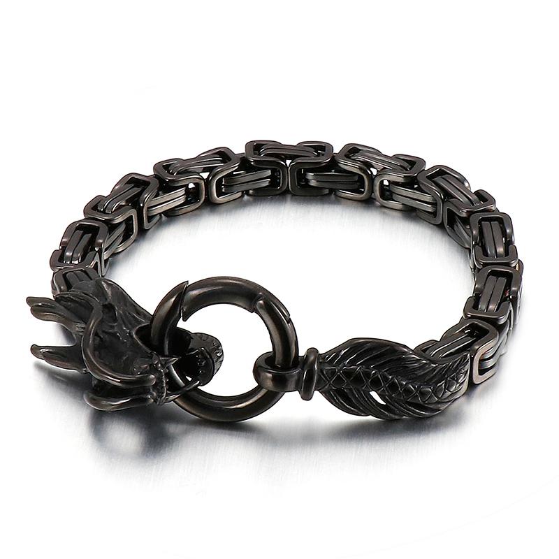 Kalen Dragon Bangles for Men Animal Mechanical Chain Bracelet Stainless Steel Byzantine Double Link Chain Bracelet Jewelry Gift