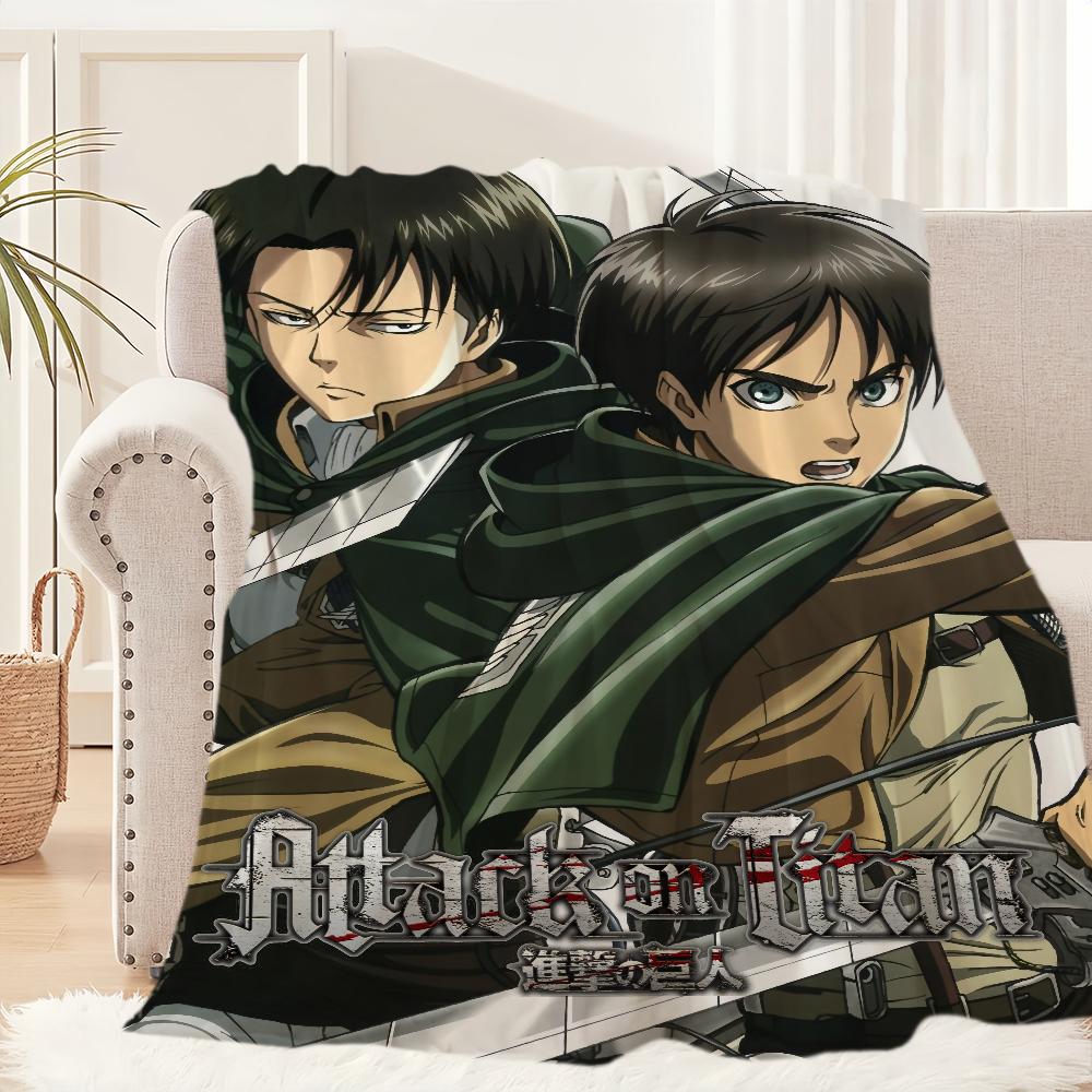 Anime A-Attack O-On T-Titan L-Levi E-Eren Blanket Plush Nap Sofa Rug for Living Room Office Bedroom Birthday Travel Kid Gifts