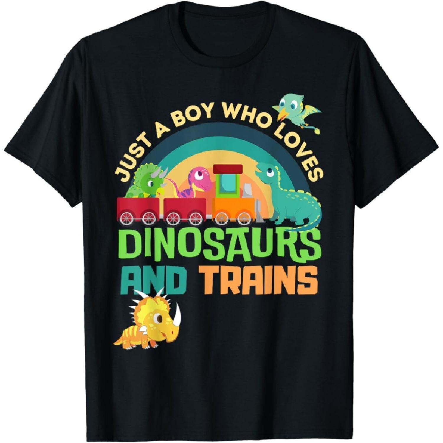 Just a boy who loves dinosaurs and trains Cute Kids Tee T-Shirt S